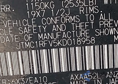 2019 Toyota Rav4 Xle Premium from USA, damaged, VIN JTMC1RFV5KD018958